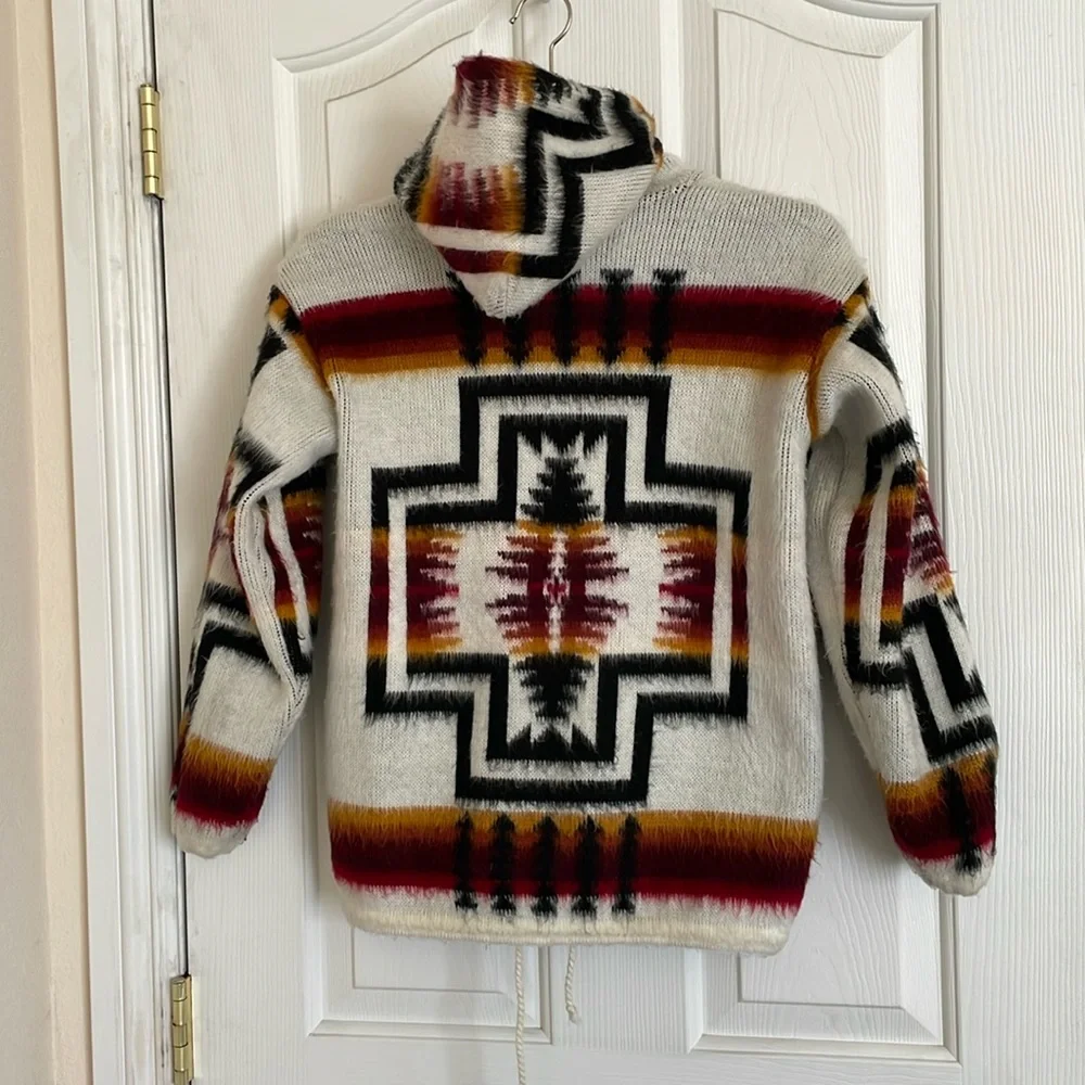 Tejidos Ruminahui Aztec Tribal Native Boho Fuzzy Full Zip Hoodie Sweater sz 8 - Picture 3 of 8